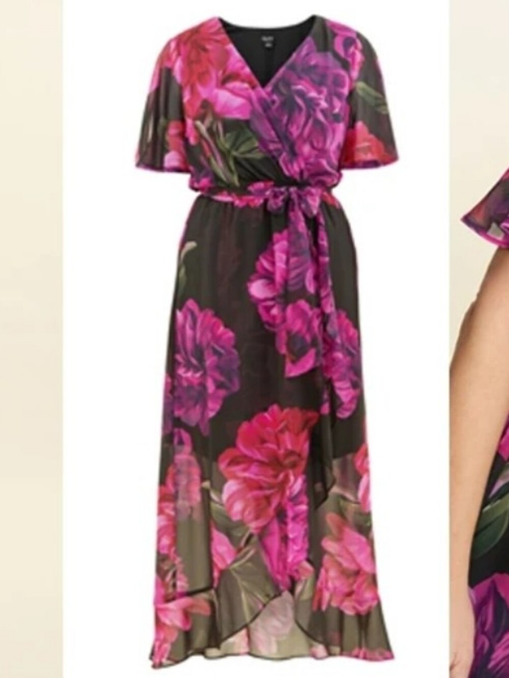 SLNY Black Maxi Dress with Fuchsia Floral Print